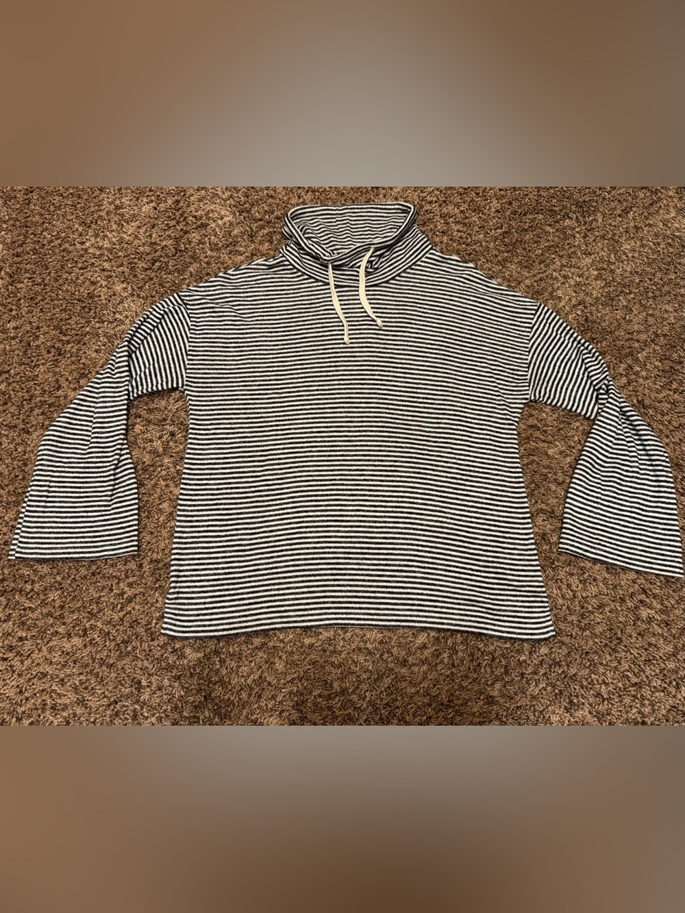 Lucky Brand Black & White Stripe Knit Cowl Neck Top